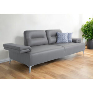 89" Light Gray Leather Convertible Sofa And Toss Pillows With Silver Legs
