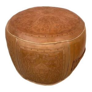 Amora 18'' Wide Genuine Leather Round Pouf Ottoman