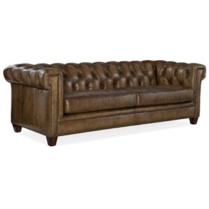 Chester 94.5" Genuine Leather Square Arm Chesterfield Sofa