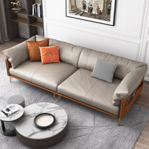 Gray Genuine Leather Modular Sofa cushion couch