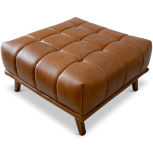 Kano Cognac Leather Square Upholstered Ottoman