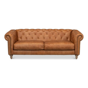 Kingston 85" Genuine Leather Rolled Arm Chesterfield Sofa