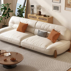 Leather Modern Minimalist Cream Sofa Leather matching