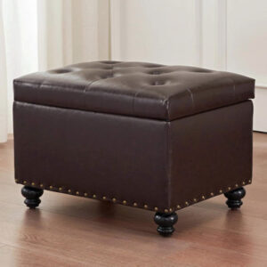 Leather Ottoman With Storage, Upholstered Button Tufted