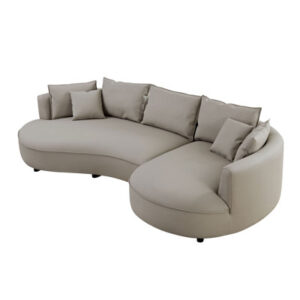 Light grey 5-seat curved sectional: modern upholstered eco-leather sofa for living room, apartment, office spaces (114 characters)