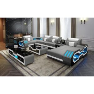 Linsy Modern Leather Sectional With Console