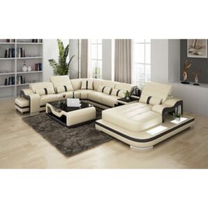 Lloydene 168" Wide Genuine Leather Modular Corner Sectional with Ottoman