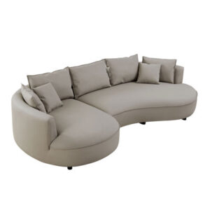 Modern light grey curved sectional: 5-seat eco-leather sofa for living room, apartment, office - sleek design (110 characters)