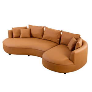 Orange 5-seat curved sectional: modern upholstered eco-leather sofa for living room, apartment, office - bold style (112 characters)