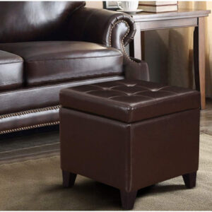 PU Leather Square Storage Ottoman Lift Top Footstool with Wood Legs