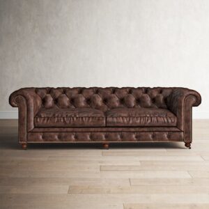 Ramon 95.5" Genuine Leather Rolled Arm Chesterfield Sofa
