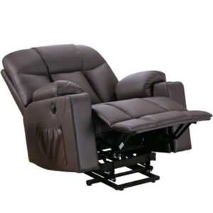 37.8" Wide Soft-Upholstered Oversize Leather Power Lift Assist Massage Heat Recliner With USB & Dual Cupholders(S5)