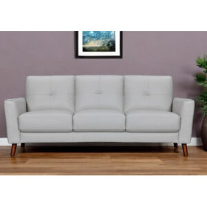 82" Light Slate Gray Leather Sofa With Brown Legs