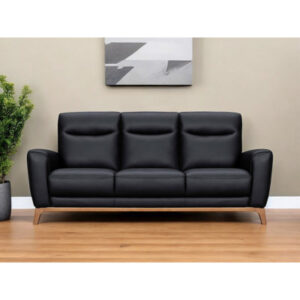 83" Black Leather Sofa With Brown Legs