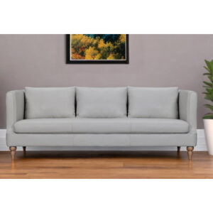 85" Gray Leather Sofa With Brown Legs