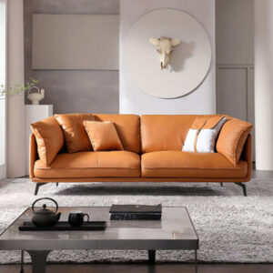 85.83" Orange Genuine Leather Standard Sofa cushion couch
