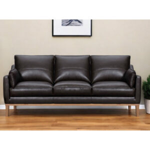 87" Dark Brown Leather Sofa And Toss Pillows With Brown Legs