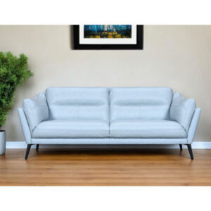 87" Sky Blue Leather Sofa With Black Legs