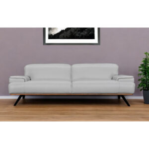 89" Gray Leather Sofa With Black Legs