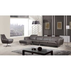 Angelline 139" Wide Genuine Leather Modular Sofa & Chaise