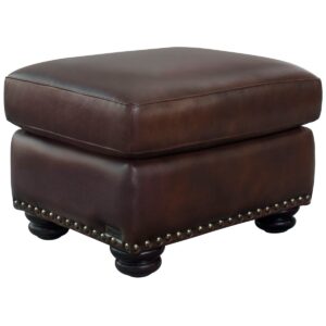 Arther 26" Leather Traditional Ottoman - Brown