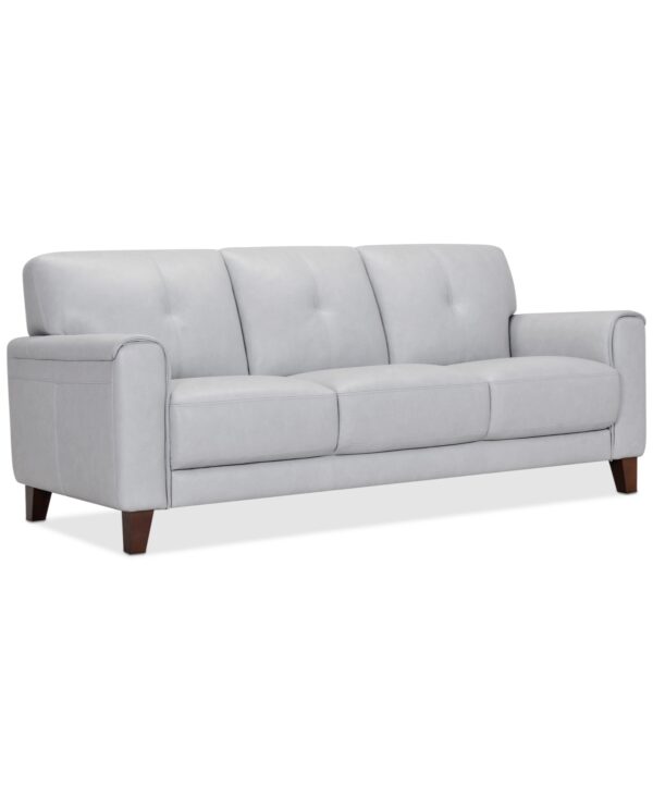 Ashlinn 84" Pastel Leather Sofa, Created for Macy's - Grey Mist