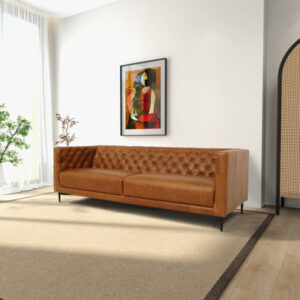 Bryceon Mid-Century Modern Chesterfield Genuine Leather Sofa