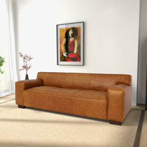 DeSylvia Mid-Century Modern Genuine Leather 3-Seater Sofa