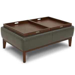 Jollene Leather Ottoman with Wood Trays, Created for Macy's - Dark Grey