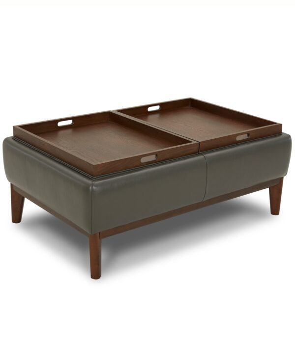 Jollene Leather Ottoman with Wood Trays, Created for Macy's - Dark Grey