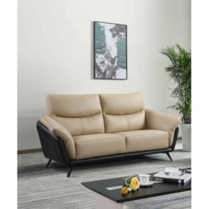 Kaylix Paris Genuine Full Leather Sofa, 2 Tone Combination Of Black And Beige, 80"