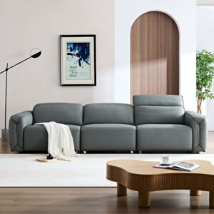 Modern Simple Line Design 3-Seater Leather Sofa