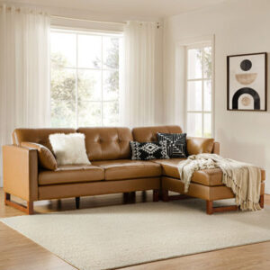 Neven 3 - Piece 100.5'' Mid Century Modern Genuine Leather Modular Sectional Sofa with Pillow
