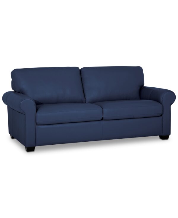 Orid 77" Leather Roll Arm Apartment Sofa, Created for Macy's - Sapphire (Special Order)