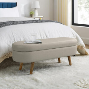 Oval Storage Bench 43.5" PU Leather Upholstered Entryway Bench,Ottoman Bench for Living Room