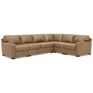 Radley 136" 5-Pc. Leather Square Corner L Shape Modular Sectional - Light Natural
