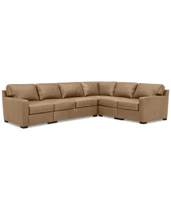 Radley 136" 5-Pc. Leather Square Corner L Shape Modular Sectional - Light Natural
