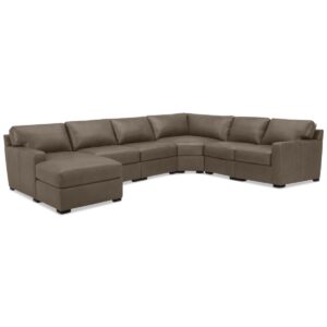 Radley 141" 6-Pc. Leather Wedge Modular Chaise Sectional, Created for Macy's - Medium Brown