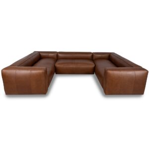 Rutherford Home Amalfy 139" Leather 3-piece sectional - Bourbon