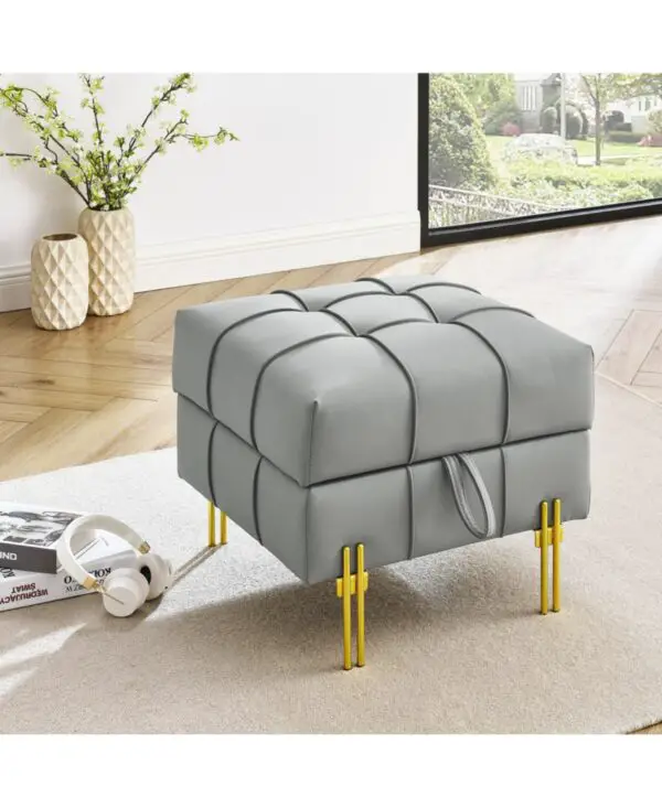 Streamdale Furniture 22 inches Anti-scratch Leather Storage Ottoman, Pet Friendly Entryway Bench with Golden Stainless Steel Legs, Gray - Gray