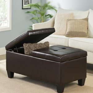 Streamdale Furniture Alfred Leather Storage Ottoman with Dual-Opening Tray Top - Brown pu