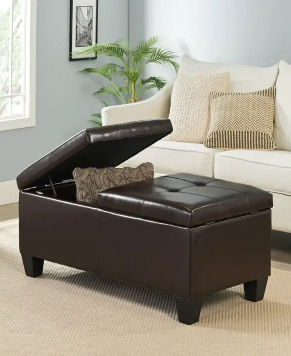 Streamdale Furniture Alfred Leather Storage Ottoman with Dual-Opening Tray Top - Brown pu
