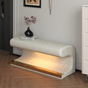 Streamdale Furniture Entryway Bench Leather Upholstered Ottoman with Led sensor light for living room, bedroom, end of bed - Beige