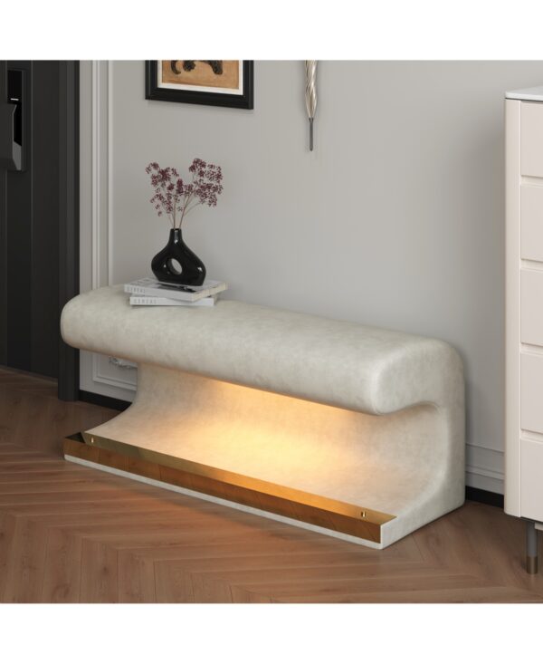 Streamdale Furniture Entryway Bench Leather Upholstered Ottoman with Led sensor light for living room, bedroom, end of bed - Beige