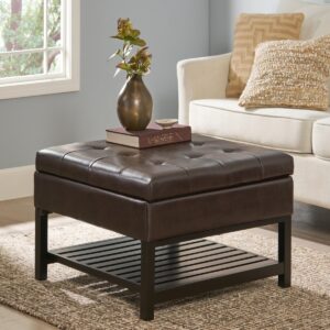 Streamdale Furniture Finn Bonded Leather Ottoman With Storage And Rack - Brown