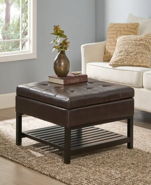 Streamdale Furniture Finn Bonded Leather Ottoman With Storage And Rack - Brown