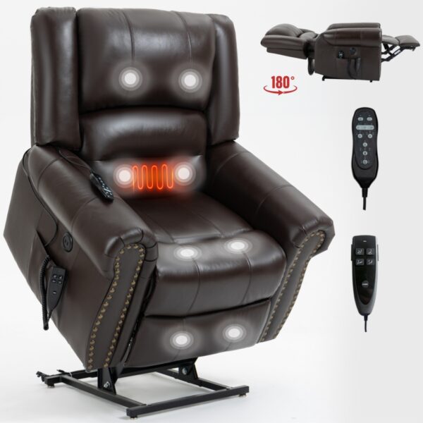 Streamdale Furniture Heavy Duty Leather Recliner with Heat & Massage - Brown
