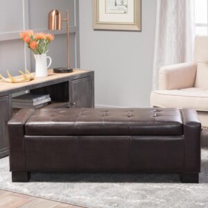 Streamdale Furniture Rothwell Brown Leather Tufted Storage Ottoman - Brown