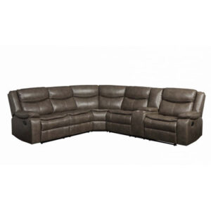 Taupe Leather-Aire Match Sectional Sofa (Motion)