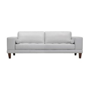 Wynne 94" Genuine Leather with Wood Legs in Contemporary Sofa - Dove Gray